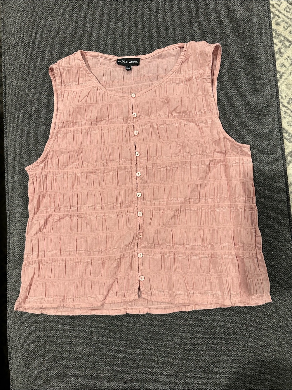 Modern Works Soft Pink Button-Front Sleeveless Blouse